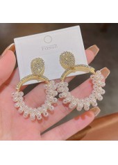 Rhinestone Design Round White Pearl Earrings