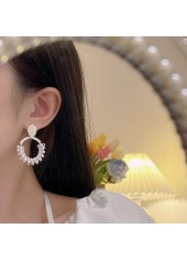 White jewelry,Golden jewelry,Contrast Color jewelry,Rhinestone Design Round White Pearl Earrings
