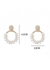 White jewelry,Golden jewelry,Contrast Color jewelry,Rhinestone Design Round White Pearl Earrings