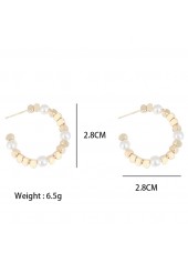 Gold jewelry,Geometric jewelry,Geometric Pattern Round Gold Pearl Detail Earrings