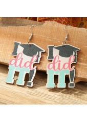 Multi Color Letter Print Wooden Earrings