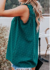 Green tops,Plain Color tops,Split Green Button Detail Sleeveless Blouse