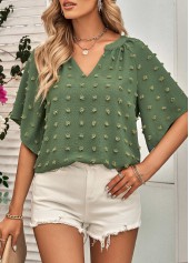 Green tops,Plain Color tops,Split Green Half Sleeve T Shirt