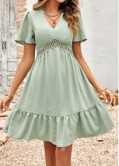 Patchwork Light Green Short V Neck Dress