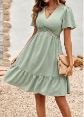 Light Green dresses,Plain Color dresses,Patchwork Light Green Short V Neck Dress
