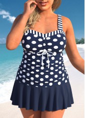 ROTITA Plus Size Drawstring Polka Dot Navy Tankini Top-No Bottom