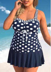 Navy plus size,Dot plus size,Geometric plus size,Striped plus size,ROTITA Plus Size Drawstring Polka Dot Navy Tankini Top