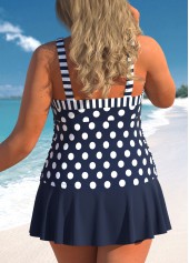Navy plus size,Dot plus size,Geometric plus size,Striped plus size,ROTITA Plus Size Drawstring Polka Dot Navy Tankini Top