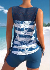 Peacock Blue swimwear,Striped swimwear,Geometric swimwear,Plants swimwear,Animal Print swimwear,ROTITA Drawstring Peacock Blue Striped High Waisted Tankini Set