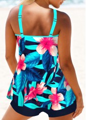 Neon Blue swimwear,Blue swimwear,Floral swimwear,Plants swimwear,ROTITA Circular Ring Neon Blue Floral Print Tankini Top