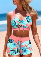 ROTITA Tie Light Blue Floral Print Bikini Set