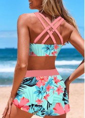 Light Blue swimwear,Floral swimwear,Plants swimwear,ROTITA Tie Light Blue Floral Print Bikini Set