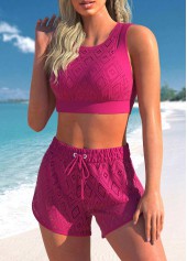 Hot Pink swimwear,Plain Color swimwear,ROTITA Lace Hot Pink High Waisted Bikini Set