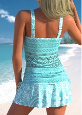 Cyan swimwear,Paisley swimwear,ROTITA Lace Drawstring Cyan Paisley Print Mid Waisted Tankini Set