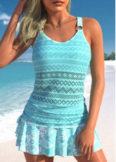 Rotita-Tankini-Set mit mittelhohem Bund und Kordelzug in Cyan Paisleymuster und Spitze