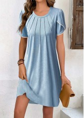 ROTITA Patchwork Petal Sleeve Dusty Blue Short Dress