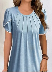 Dusty Blue dresses,Plain Color dresses,ROTITA Patchwork Petal Sleeve Dusty Blue Short Dress