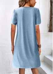 Dusty Blue dresses,Plain Color dresses,ROTITA Patchwork Petal Sleeve Dusty Blue Short Dress