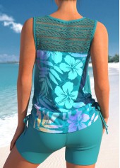 Turquoise swimwear,Plants swimwear,Floral swimwear,ROTITA Lace Turquoise Tropical Plants Print Tankini Top