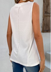 White tops,Plain Color tops,Button White V Neck Tank Top