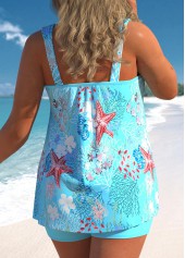 Light Blue plus size,Floral plus size,Animal Print plus size,Plants plus size,ROTITA Plus Size High Waisted Cross Hem Tankini Set
