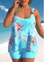 ROTITA Plus Size High Waisted Cross Hem Tankini Set