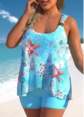 Light Blue plus size,Floral plus size,Animal Print plus size,Plants plus size,ROTITA Plus Size High Waisted Cross Hem Tankini Set