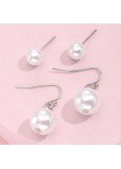 Round Pearl Design White Earring Set