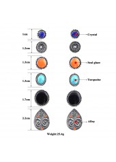 Multi Color jewelry,Geometric jewelry,Heart jewelry,Round Geometric Pattern Multi Color Earring Set