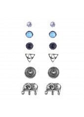 Silver Geometric Pattern Metal Detail Earring Set