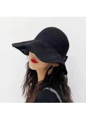 Black accessories,Plain Color accessories,Straw Hollow Detail Black Visor Hat