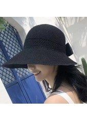 Straw Hollow Detail Black Visor Hat