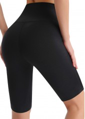 Black bottoms,Plain Color bottoms,Black High Waisted Elastic Waist Short Leggings