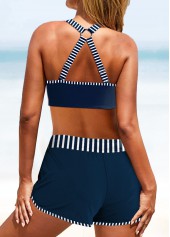 Navy swimwear,White swimwear,Striped swimwear,Geometric swimwear,ROTITA Circular Ring Navy Striped Mid Waisted Bikini Set