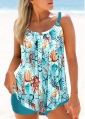 Rotita-Tankini-Set mit asymmetrischem Grünpflanzen-Print und mittlerer Taille