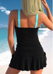 Black swimwear,Cyan swimwear,Plants swimwear,ROTITA Drawstring Black Tropical Plants Print Tankini Top