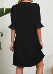 Black dresses,Plain Color dresses,Split Black Short H Shape Half Sleeve Dress