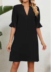 Black dresses,Plain Color dresses,Split Black Short H Shape Half Sleeve Dress