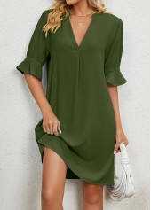 Split Olive Green Short H Shape Dress