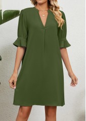 Olive Green dresses,Plain Color dresses,Split Olive Green Short H Shape Dress