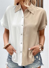 Button White Shirt Collar Short Sleeve Blouse