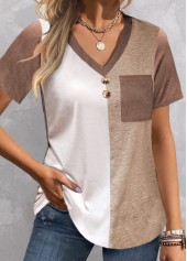 Rotita Plus Size Pocket Light Camel T-Shirt