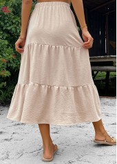 Beige bottoms,Plain Color bottoms,Button Beige Elastic Waist A Line Skirt