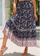 Patchwork Floral Print Multi Color Maxi Skirt