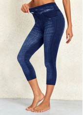 Jeansblaue Capri-Leggings mit hoher Taille und elastischem Bund
