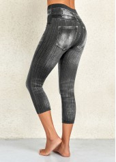 Dark Grey Marl bottoms,Plain Color bottoms,Dark Grey Marl High Waisted Elastic Waist Leggings