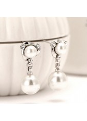 Silver jewelry,Geometric jewelry,Round Pearl Detail Geometric Pattern Silver Earrings