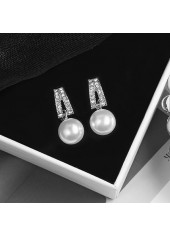Round Pearl Detail Geometric Pattern White Earrings
