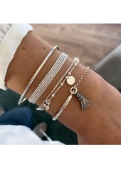 Silver Metal Detail Geometric Pattern Bracelet Set