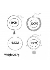 Silver jewelry,Geometric jewelry,Silver Metal Detail Geometric Pattern Bracelet Set